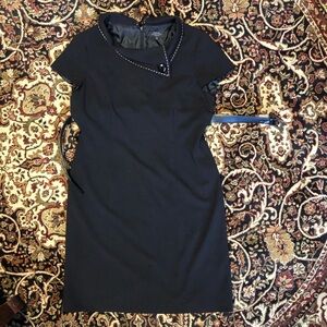 Tahari 14 Black Asymmetrical Sheath Dress with Cap Sleeves